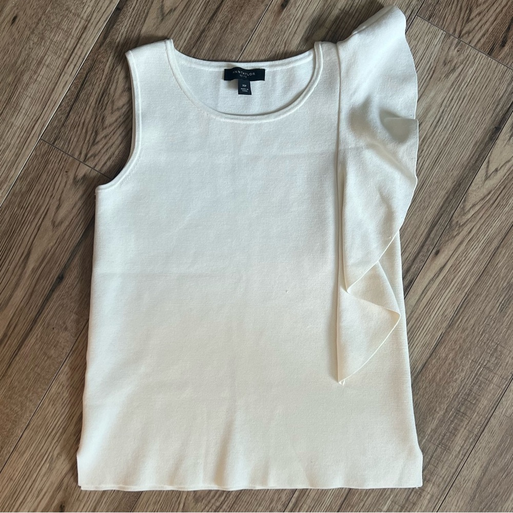 Ann Taylor Ivory Ruffle Accent Top